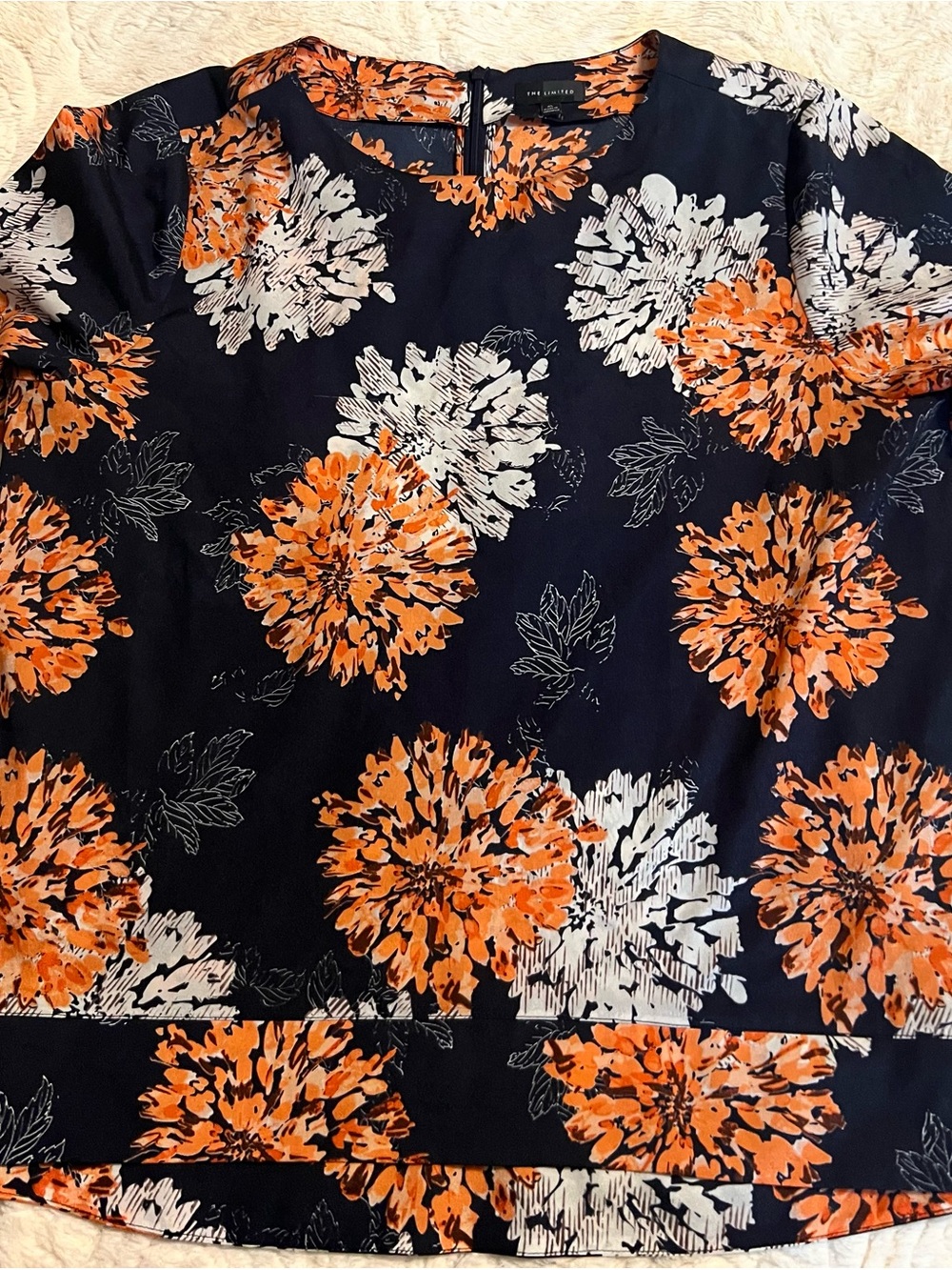 The Limited Navy Floral Short Sleeve Top with Orange and White Blooms